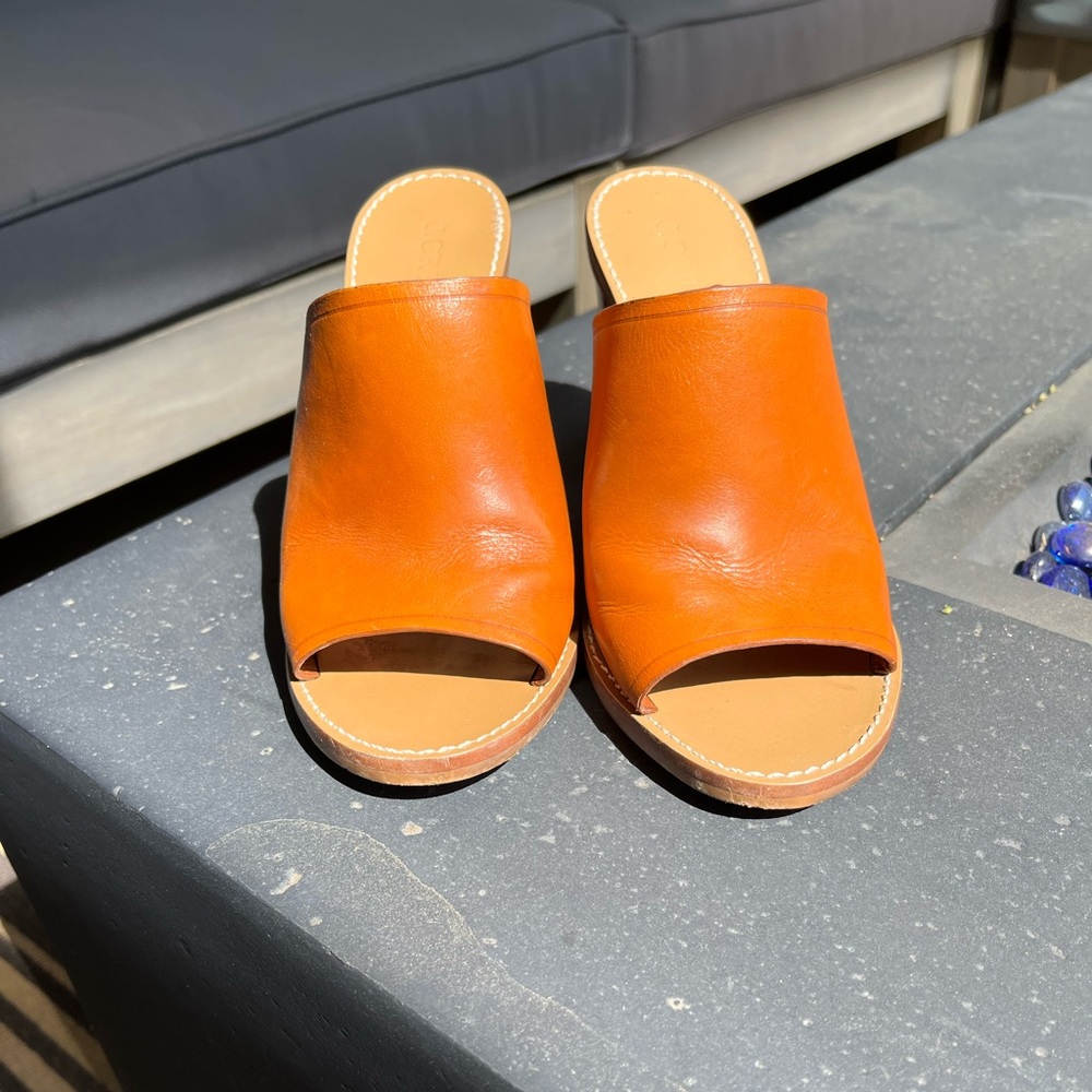 Jcrew tan leather open toes mule (size 6.5)